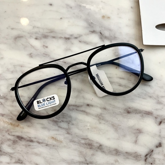 UO Black Rimmed Aviator Blue Light Blocking Clear Lens Glasses - Picture 8 of 8